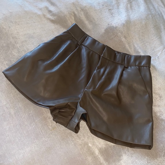 Zara Shorts Zara High Waisted Tan Faux Leather Shorts Poshmark